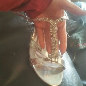 Silver rhinestone accented formal pumps